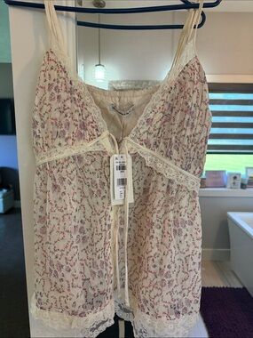 Floral Lace-Trim Women's Cami in Cream with Pink & Lavender Print